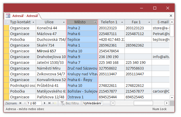 Zobrazit / skrýt sloupce